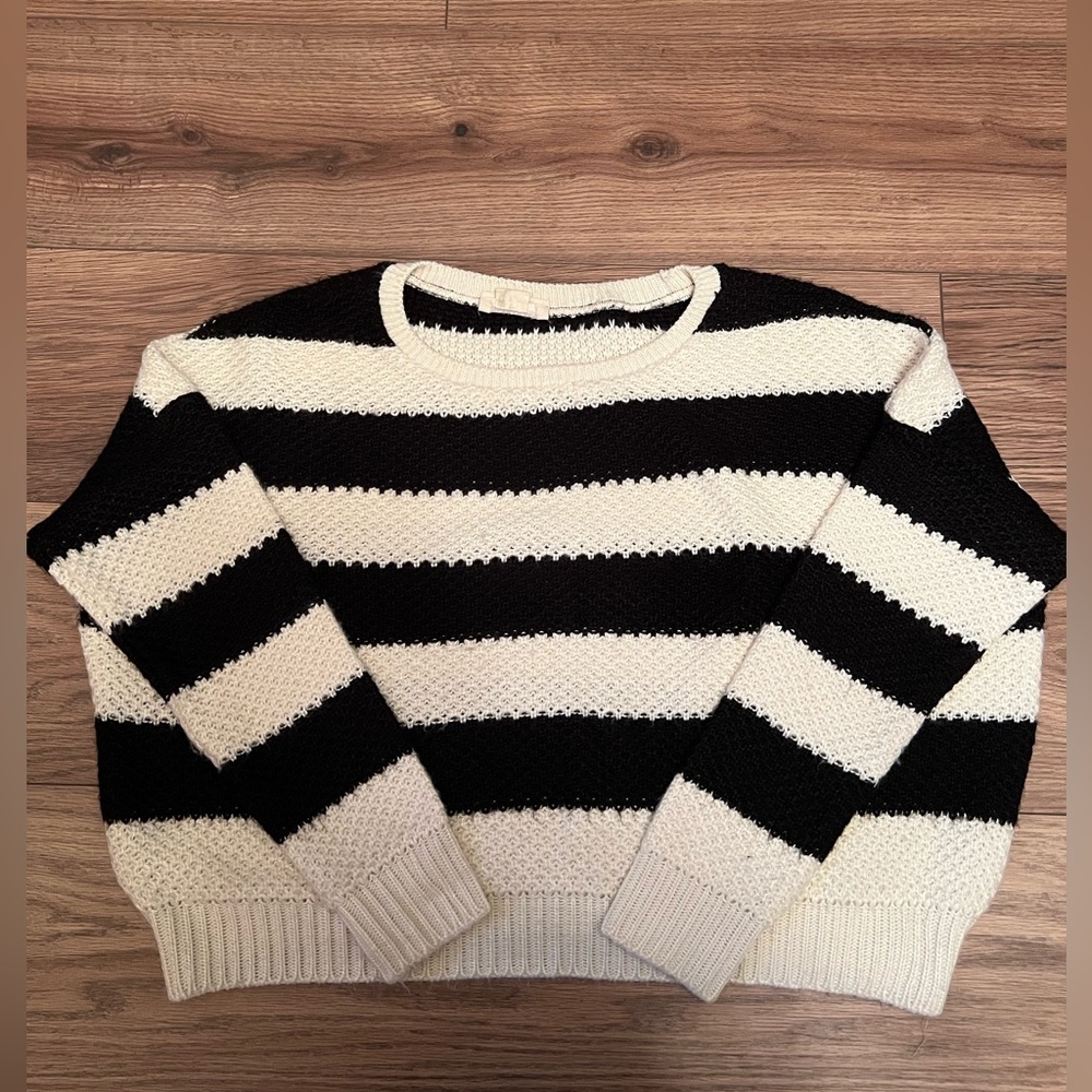 Denim & Supply Ralph Lauren Black and Cream Striped Crew Neck Sweater